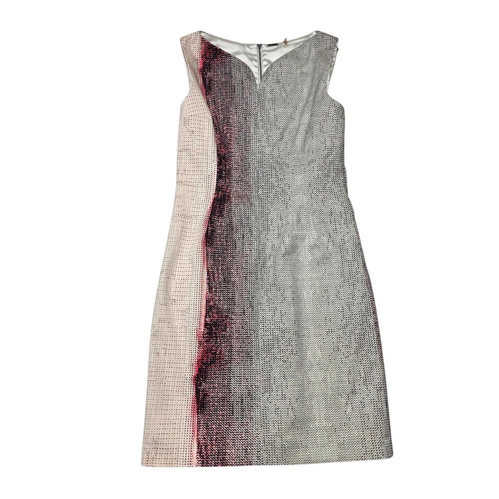 Elie Tahari Dress Women‎ 6 White Black Red Abstract Sheath Cotton Bld Sleeveless